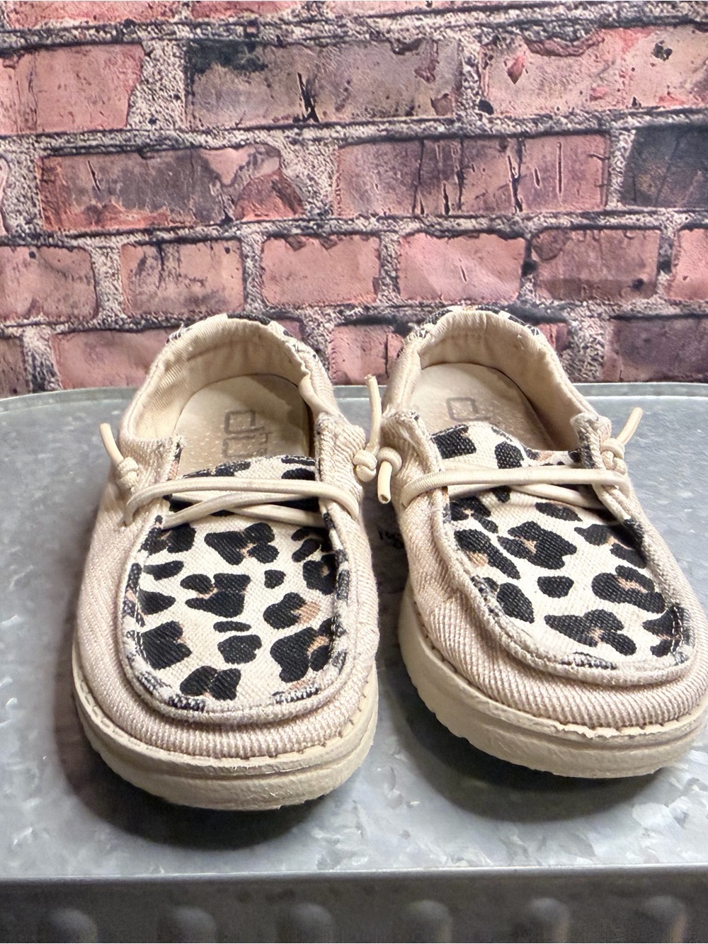 Hey Dude Kids Beige Leopard-Print Slip-On Moccasins